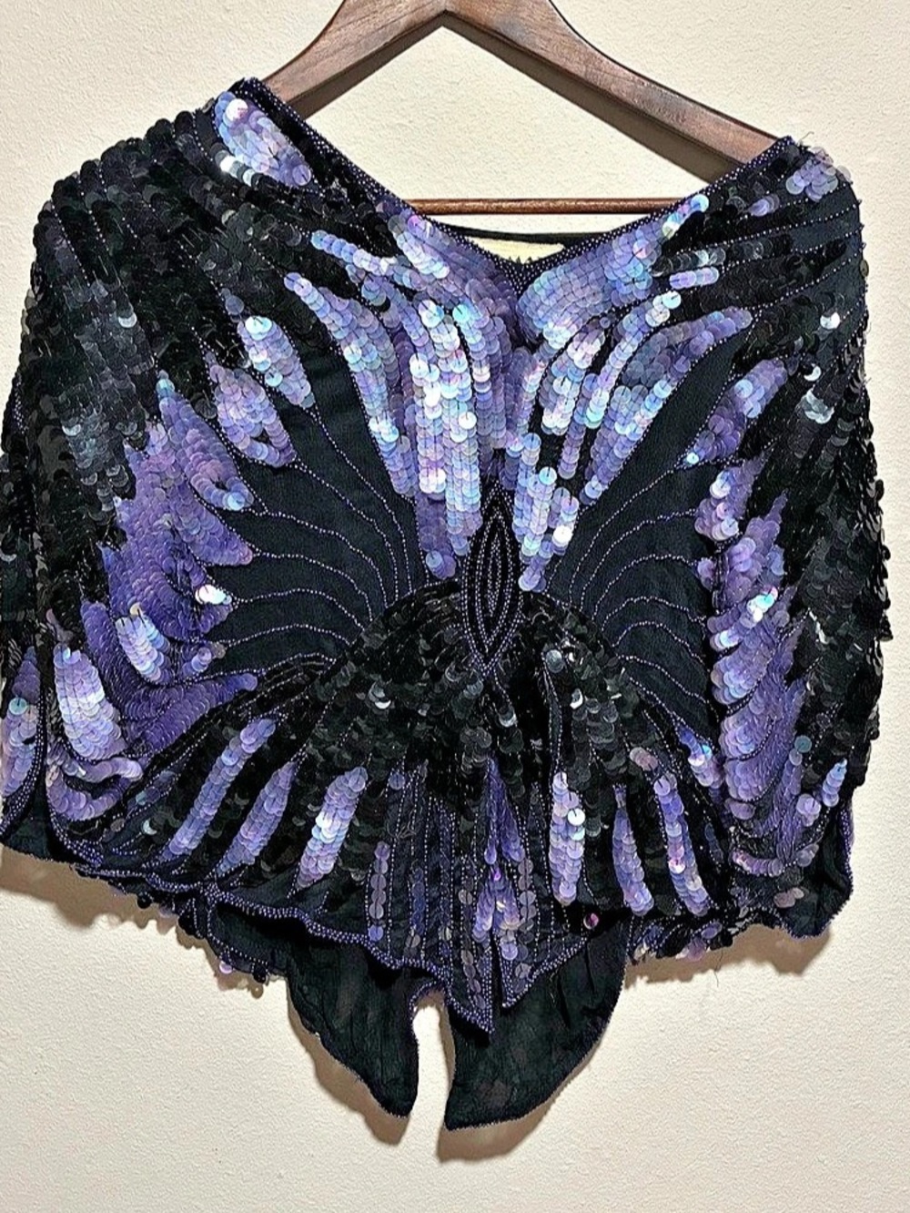 Shomax vintage Sequined Butterfly Top in Black & Purple